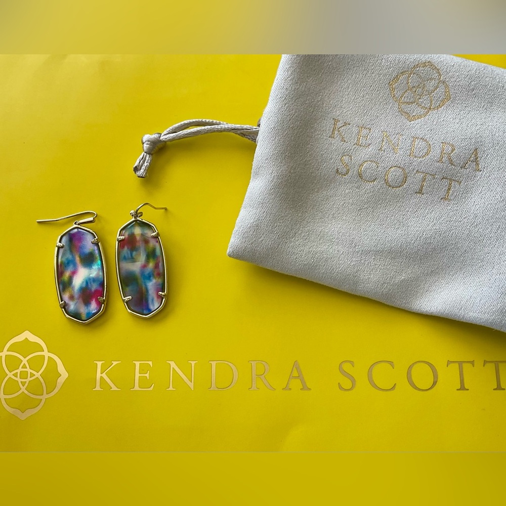 BNIB Kendra Scott Faceted Elle Earrings w/Teal Tie-Dye Illusion